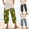 Pantalones de Mujer Boho Vintage recortado Primavera Verano Harem sueltos pantalones con estampado de diente de león Aloha playa vacaciones Ropa Mujer