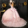 Sweet 15 Off the Shoulder Princess Quinceanera Dresses Birthday Party Robe ärmlös pärlor glittrande spetsar upp korsett puffy kjol