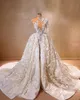Robes de mariée sirène classiques robe de mariée appliques florales 3D avec jupes superposées une épaule dentelle Illusion robes de mariée sur mesure