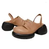Sandals Birkuir Retro Genuine Leather Thick Heel For Women Closed Toe 6.5cm High Slides Luxury Female Shoe Platform