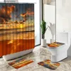 Shower Curtains Ocean Scenery Bathroom Shower Curtain Set Sunset Glow Beach Natural Landscape Photography Non-Slip Rug Toilet Lid Cover Bath Mat Y240316