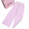 Pantalons Femmes Capris Designer 2024 Printemps Nouvel Alphabet Imprimé Sports et Casual pour Contraste Couleur Fil Taille Élastique Droite Goutte Longue Y8BW