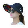 Szerokie brzegowe czapki Summer dla kobiet Składane wakacje Słoneczniki Suncreen Suncreen Floppy Cap Female Outdoor Casual Baseball K1N8