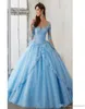 Abito da ballo blu cielo a maniche lunghe Abiti stile Quinceanera Scollo a V Applicazioni in pizzo Dolce 16 Abito da ballo Abiti Abito da festa3699417