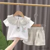 Conjuntos de roupas novo bebê verão crianças recém-nascidas roupas 2 pçs/set meninas manga curta dos desenhos animados camisas calças curtas terno de treino 0-5 anos