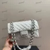 CF Pearlescent Fabric Diamond Chain Bag Fashion Women Axel Bag Sy Silver Hardware Metal Buckle Luxury Handbag Matelasse Chain Crossbody Bag Makeup Påsar 25 cm