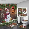 Rideaux de douche Mignon bonhomme de neige noël rideau de douche ensemble branches de pin argenté flocon de neige boules de noël salle de bain décor tapis tapis de bain couvercle de toilette couverture Y240316