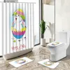 Shower Curtains Cute Cartoon Bunny Shower Curtain Easter Egg Butterfly Flower Green Plant Spring Scenery Rug Toilet Lid Cover Bath Mat Set Gift Y240316