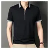 Polos pour hommes MLSHP Summer Solid Color Zipper Polos Chemises de luxe à manches courtes Business Casual T-shirts Homme Mode Homme Tees 4XL