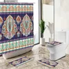 Rideaux de douche Bohème Vintage motif rideau de douche ensemble de salle de bain fleur ethnique géométrique art abstrait tapis antidérapant couverture de toilette tapis de sol Y240316