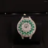Montres-bracelets 32mm femmes papillon montre goutte d'eau horloge diamant bleu vert rouge cubique zircon véritable montre-bracelet en cuir pour dames