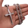 Fashion Jewelry Design Smooth Cross Pendant Necklace Mens Chain Stainless Steel Byzantine Link Black Gold Silver Color 240311