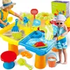 Table d'eau de sable 4 en 1, 25 pièces, jouets de plage pour enfants, jeux d'été amusants en plein air, activité sensorielle, cadeau 240304