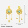 Stud Oorbellen Turquoise Ronde Vormige Kwastje Lange Dangle Rvs Oorbel Voor Vrouwen Goud Kleur Bohemen Piercing Sieraden