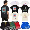 디자이너 티셔츠 Rhude Mens Beach Pants Womens Cotton Short Sleeves Shirts 캐주얼 티셔츠 다목적 티 셔츠 빠른 건조 통기성 메쉬 반바지 탑