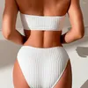 Women's Swimwear Halter Bikini Top No Underwire Padded Rhinestone Chain Decor Bra High Waist Set Quick Drying For Women