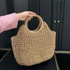 Beige Designer-Bast-Häkelstroh-Korbtasche für Damen, runder Kreis, Tragegriff oben, tägliches Outfit für den Urlaub, großes Fassungsvermögen, Outdoor-Sacoche-Schulterhandtasche, 30 x 28 cm