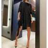 Casual Dresses Women Elegant Party Sequin Glitter Long Sleeve A Line Midi Dress With Belt Female Slim Evening Gowns Sexy Night Club Short