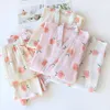 pajamas Japanese all cotton gauze in spring and autumn, pure cotton washed crepe fabric, long sleeved home clothing set, cardigan, thin style