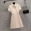 Basic Casual Dresses Solid Chiffon Patchwork Pleated Women Dress Summer New Design 2022 Turn-Down Collat Slim Knee-Length Elegant Fe ClothingC24315