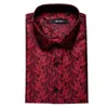 Camicia da uomo in seta floreale con motivo cachemire bordeaux vino Hi-Tie Camicie casual a maniche lunghe per uomo Abito da sposa per feste aziendali jacquard maschile 240304