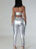 Metallic Tassels Pants Set Women 2 Piece Birthday Outfits Clubwear Strapless Crop Top and Pencil Pants Matching Sets Y2k Mujer 240314