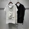 Men's T-Shirts Summer large dark loose irregular stitching designer solid stand collar T-shirt trendy bat sleeve hip-hop T-shirt Q240316