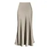 Spódnice A-line spódnica fishtail maxi elegancka sztuczna jedwabna satyna dla kobiet w biurze wysokiej talii dama solidna kolor błyszcząca