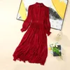 Casual Dresses Women Real Silk Handmade Beading Stand Collar Long Dress 2024 Spring Top End Elegant Lady Sleeve Female Prom Gown