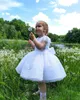 White Princess Feather Flower Girl Dress Wedding Sparkly Sequined Bow First Birthday Party Outfit Shiny Toddler 240313