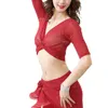 Scene Wear Belly Dance Top Women's V-Neck Mesh Half Sleeved Shawl Shirt Cardigan Training Performance Dancer Costume