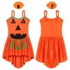 Abiti da ragazza Costume di Halloween per ragazze per bambini, zucca, strega, senza maniche, schizzo, stampa fantasma, abito da zucca con copricapo, costume travestimento 240315