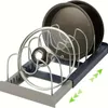 Expandable Stainless Steel Storage Rack Kitchen Cabinet Holder for Pan Pot Lid Cutting Board Drying Cookware Dish Rack Organizer 240307