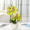 Dekorativa blommor falska krukväxter vackra faux siden växter potten prydnad ingen vattningssimulering phalaenopsis för skrivbord