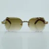 Модные классические солнцезащитные очки с ограненными линзами и бриллиантами 8300817 с дужкой из натурального дерева, размер 18–135 мм