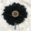 Dekorativa föremål Figurer African Mariage Handle Fan White Feather Big Hand Nigerian Dance Performance Party Bridal Fans för BR DHKP6