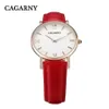 CAGARNY Relógio feminino designer de moda casual relógios de quartzo pulseira de couro Gold256Z