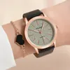 Armbandsur 2st Set Women Watches Fashion Casual Ladies Quartz Leather Strap Watch Kvinnlig klocka för tjejgåva ingen låda