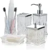 PYZX-HOME Glas-Badezimmer-Accessoires-Set – luxuriöses 5-teiliges Set inklusive Lotionspender, Seifenschale, Zahnbürstenhalter, Becher, Wattepad-Gläser, moderne Badezimmer-Dekoration