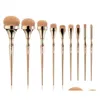 Makeup Brushes Ic London Hd 9Pcs Makeup Brushes Set Gold Handle For Foundation Powder Make Up Pincel Maquiagem Beauty Drop Delivery He Dhdm2