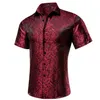 Chemises en soie pour hommes manches courtes rouge bleu vert sarcelle Jacquard Floral Paisley printemps été chemise chemisier pour homme d'affaires mariage 240304