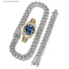 Autres montres Mode Strass Mens Chaîne Cubaine Collier Bracelet Ensemble Hip Pop Set Y240316