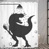 Douchegordijnen Grappig Baden Dinosaurus Douchegordijnen Grijs Silhouet Wild Dier Wit Kinderen Badkamer Decor Polyester Badgordijn Y240316