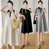 Summer Pregnant Women Dresses Maternity Lapel Dress Pregnancy Solid Color Loose Knee A Skirt Female Girls Casual Clothes 240309