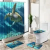 Rideaux de douche Tortue de mer rideau de douche ensemble poissons tropicaux animaux océan monde thème décor à la maison tapis de bain couverture de toilette flanelle salle de bain tapis Y240316