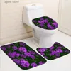 Duş Perdeleri Gül Çiçekleri Banyo Duş Perdesi Set Mor Çiçek Bitkileri Polyester Banyo Dekoru Halı kaymaz Banyo Mat Rug Tuvalet Kapağı Kapak Y240316