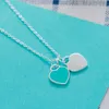 Tifaniym Classic Taobao Fashion 925 Silver Blue Powder Emamel Love Heart Pendant Necklace Round Bead Armband Womens Armband