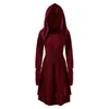 Sıradan Elbiseler Gotik Vinatge Hooded Elbise Kadınlar İçin Uzun Kollu Bandaj İnce Bel Kesed Pelerin Ortaçağ Up Vestidos Cadılar Bayramı