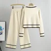 Calças femininas de duas peças Mulheres de malha 2 terno suéter cardigan top e calça conjunto combinando roupa listra elegante chique roupas de primavera