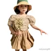 Kledingsets Meisjeskleding Pak Temperament Bladerdeegmouwen Bloemenblouse + Bloemknoprok Sets 2021 Zomer Nieuwe Britse Stijl Kinderkleding